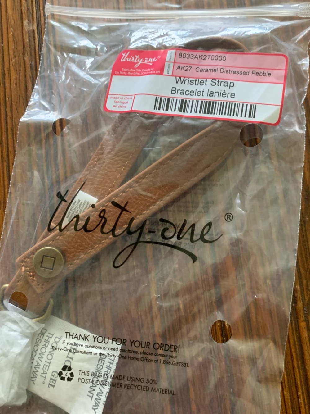 Thirty-one Caramel Leather Wristlet Strap